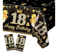 Meanju 2PCS Napa de Mesa para Cumpleaños Negro y Dorado,200x130 cm,Napa de Mesa de Feliz 18 Cumpleaños,Decoración de Cumpleaños 18,para Decoración de Fiestas de Cumpleaño y Aniversarios