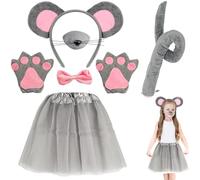 Meanju 7 Piezas Infantil Disfraz de Ratón Falda de Tul Disfraz de Animal Con Diadema/Nariz/Pajarita/Cola/Guantes/Falda Tutú Accesorios de Disfraz Para Niños, Cosplay, Carnaval, Halloween