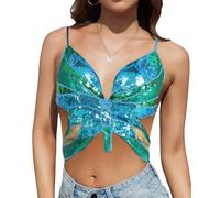 Meanju Lentejuelas Mariposa Crop Tops,Top de Mariposa con Lentejuelas,Top de Fiesta para Mujer,Top de Baile con Lentejuelas Halter para Mujer,para Carnaval,Fiesta,Danza del Vientre