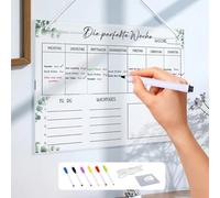 Meanju Planificador Semanal Acrílico,30 * 20CM,Pizarra Acrílica Semanal Calendario,Calendario Magnético para Nevera,Ideal Planificador de Menú,Planificador Semanal Borrable Transparente