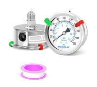 MEANLIN MEASURE 0~14Bar/0~200Psi Manómetro de Presión Lleno de Líquido de Acero Inoxidable con Junta de Acero Inoxidable 316 1/4" BSP 2.5" FACE DIAL para Compresor de Aire Regulador,montaje posterior