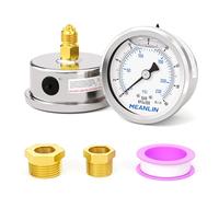 MEANLIN MEASURE 0-16bar/230PSI Acero inoxidable 1/4"BSP 2.5"FACE DIAL Manómetro de presión lleno de líquido WOG,Montaje posterior, con 1/4"x 1/2"BSP y 1/4"x 3/8"BSP Casquillo hexagonal