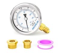 MEANLIN MEASURE 0-16bar/230PSI Acero inoxidable 1/4"BSP 2.5"FACE DIAL Manómetro de presión lleno de líquido WOG Agua Aceite Aire Montaje inferior, con 1/4"x 1/2"BSP y 1/4"x 3/8"BSP Buje hexagonal