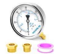 MEANLIN MEASURE 0~2BAR/0~30PSI Manómetro de presión con llenado de líquido,Acero inoxidable 1/4" BSP 4"DIAL FACE,WOG Agua Aceite Aire Montaje inferior, con 1/2"BSP y 3/8"BSP Buje hexagonal