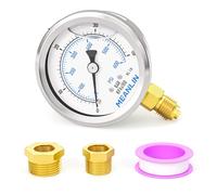 MEANLIN MEASURE 0-40bar/600PSI Acero inoxidable 1/4"BSP 2.5"FACE DIAL Manómetro de presión lleno de líquido WOG Agua Aceite Aire Montaje inferior, con 1/4"x 1/2"BSP y 1/4"x 3/8"BSP Buje hexagonal