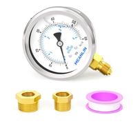 MEANLIN MEASURE 0~4BAR/0~60PSI Manómetro de presión con llenado de líquido,Acero inoxidable 1/8" BSP 2.5"DIAL FACE,WOG Agua Aceite Aire Montaje inferior, con 1/4"BSP y 3/8"BSP Buje hexagonal