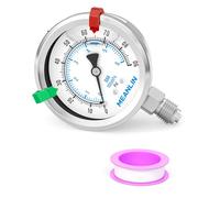 MEANLIN MEASURE 0~6Bar/0~90Psi Manómetro de Presión Lleno de Líquido de Acero Inoxidable con Junta de Acero Inoxidable 316 1/4" BSP 2.5" FACE DIAL para Compresor de Aire Regulador,Montaje Inferior
