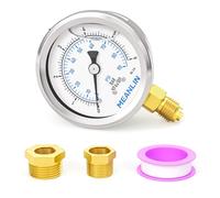 MEANLIN MEASURE 0-6bar/90PSI Acero inoxidable 1/4"BSP 2.5"FACE DIAL Manómetro de presión lleno de líquido WOG Agua Aceite Aire Montaje inferior, con 1/4"x 1/2"BSP y 1/4"x 3/8"BSP Buje hexagonal