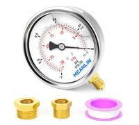 MEANLIN MEASURE -1~0Bar/-30inHg~0Psi Manómetro de presión con llenado de líquido,Acero inoxidable 1/4"BSP 4"DIAL FACE,WOG Agua Aceite Aire Montaje inferior, con 1/2"BSP y 3/8"BSP Buje hexagonal