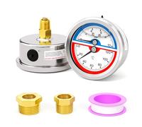 MEANLIN MEASURE Manómetro térmico de acero inoxidable 0~10 BAR/150PSI 0~120℃ 1/4" BSP 2.5"FACE DIAL Manómetro de presión lleno de líquido, con casquillo hexagonal 1/2"BSP y 3/8"BSP,montaje posterior