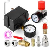 MEANLIN MEASURE Válvula de control del interruptor de presión del compresor de aire 135-175 PSI 110V-240V piezas de repuesto de 4 vías con regulador de compresor de aire de 0-180 psi y válvula de
