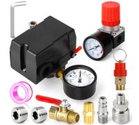 MEANLIN MEASURE Válvula de control del interruptor de presión del compresor de aire 95-125 PSI 110V-240V 4 vías Piezas de repuesto con regulador del compresor de aire de 0-14 Bar