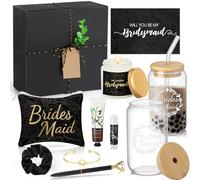 Meanplan 12 regalos para propuesta de dama de honor, regalos con caja de propuesta, taza de cristal, bolsa de maquillaje, tarjeta, bálsamo labial, crema de manos, velas, coleteros, pulseras, bolígrafo