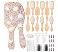 Meanplan Juego de 12 cepillos de madera para el pelo - Cepillo de bambú para hacer tu propio juego con perla, concha, estrella de mar y encaje para niñas, fiesta nocturna, boda, cumpleaños, actividad