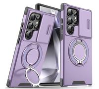 Measurable Premium Armor Kickstand Case for Samsung Galaxy S Series, Case with Slide Camera Cover & Rotatable Ring Kickstand, 360° Ring Grip & Kickstand & Magnetic Stand (Purple,For S20 FE)