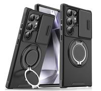 Measurable Premium Armor Kickstand Case for Samsung Galaxy S Series, Case with Slide Camera Cover & Rotatable Ring Kickstand, 360° Ring Grip & Kickstand & Magnetic Stand (Black,For S23 FE)