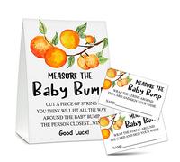Measure the Baby Bump - Juego de baby shower, 1 letrero de pie con 50 tarjetas de adivinanzas, suministros de decoración de fiesta de revelación de género Little Cutie - B07