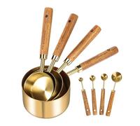 Measuring Cup And Spoon Set | Stackable Measuring Cup Spoon Set | Stainless Steel Measure Cups Spoons With Wooden Handle For Dry And Liquid