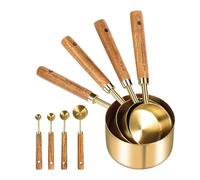 Measuring Cups Set, Stainless Steel Spoons, Wooden Handle Utensils with Stackable and Space Saving Design for Baking, Cooking of Flour, Spices, Oils, or Liquids