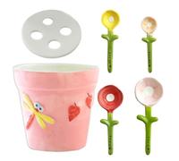 Measuring Spoons - Set de baking de cerámica | 4 tallas con flor | Decorative Floral Design, 2 ml-13 ml Capacidad Range, Durable Cerámica Construcción, Kitchen Display for Baking & Coffee