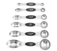 Measuring Spoons Set, Magnetic Double Sided, Stainless Steel Kitchen Tools, 6 Piece Stackable Design with Leveler Included, Precise Baking Cooking Accessories for Dry Liquid Home Chef Use 12x17.2cm
