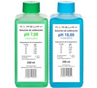 Measury Solución de calibración de pH 7.00 y 10.00 - Fabricado en Alemania, solución tampón pH por 250 ml, solución de calibración verde/azul, juego de líquido de calibración
