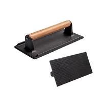 Meat Press - Prensa de acero inoxidable de 16 x 8 x 8 cm | Grill Preşs, 900 g, madera + Iron Non-Stick Smash Burger Grill Preşs For Tortilla, Griddle, Kitchen Meal Prep, BBQ, Outdoor Camping