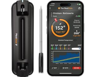 MeatStick V: Smart Bluetooth Wireless Meat Thermometer Digital, 1200 F Heat Resistance, Unlimited Range, 0.4 F accuracy, BBQ, Oven, Grill, Smoker, Air Fryer, Deep Fryer, Cooking Log Tracking in App