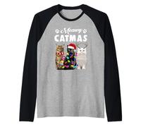 Meawy Catmas Funny Cat Christmas Xmas Kittens Lovers Camiseta Manga Raglan