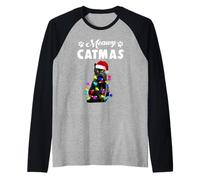 Meawy Catmas Funny Cat Christmas Xmas Kittens Lovers Camiseta Manga Raglan