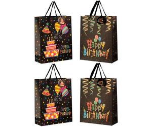 Meberg IK1745_x4 - Juego de 4 bolsas de regalo con asa (32 cm), color negro
