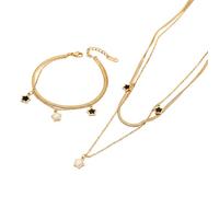 meberg Karma NH10043088 - Juego de collar y pulsera con diseño de estrellas, juego de 2 unidades, acero inoxidable chapado en oro, pulsera y cadena para mujer, joya para vacaciones, accesorios de moda