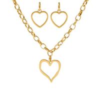 meberg Karma NH10788284 - Juego de joyas para mujer, acero inoxidable y oro, collar de 42 cm, cierre de mosquetón, pendientes dorados, elegantes, joyas para mujer, cadena y pendientes