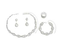 meberg Karma NH10926327 - Juego de joyas para mujer, aleación y plata, collar de 36 cm, pendientes, pulsera, anillo elástico, elegante, conjunto de joyas para mujer