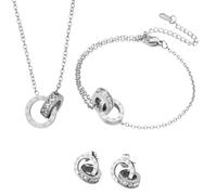 meberg Karma NH11076695 - Juego de joyas para mujer, acero inoxidable, circonitas, oro o plata, cadena con pendientes, pulsera en caja de regalo, ajustable, regalo para ella, resistente al agua