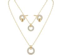 meberg Karma NH11126164 - Conjunto de joyas para mujer, acero inoxidable, chapado en oro, cristales dorados, cadena de pendientes, pulsera ajustable, collar regalo para ella, resistente al agua