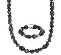 meberg Karma NH11473359 - Juego de joyas para mujer, collar de 45 cm, pulsera de cierre de mosquetón, acero inoxidable, resina, moderna, cadena para mujer