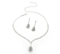 meberg Karma NHKQ684808 - Juego de joyas de cristal para mujer, acero inoxidable y plata, collar de 35 cm, cierre de mosquetón, pendientes elegantes, juego de joyas para mujer