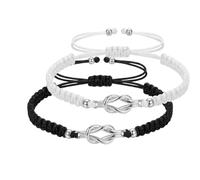 meberg NH11670897 - Pulseras para parejas con nudo negro y blanco, unisex, 14 - 26 cm, textil, joyería para parejas, juego de pulsera ajustable para hombre y mujer