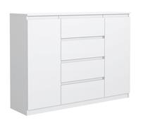 MebLocker Comoda con 4 Cajones y 2 Puertas - 138,6x101,5x39 cm - Sinfonier para el Dormitorio y el Salón - Armario Espacioso con Cajones de Diseño Moderno - Blanco