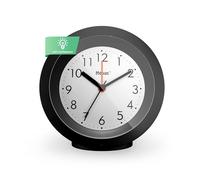 Mebus analoger Quarz-Wecker mit Lichtsensor, Weckwiederholung und gut ablesbarem Zifferblatt, lautlos, ohne Ticken, runde Form, 10 cm Durchmesser, Farbe: Schwarz, Modell: 25628