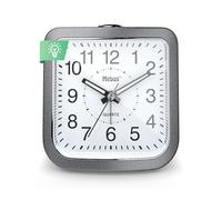 Mebus Despertador Analógico Silencioso, Sin Tictac, Manecillas Luminosas, Alarma con Repetición, Esfera Iluminada con Solo Pulsar un Botón, Color Gris y Plateado, Tamaño 9,3 x 3,8 x 8,4 cm