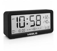 Mebus Despertador digital, 3 alarmas, termómetro interior, higrómetro interior, iluminación de pantalla, calendario en negro