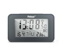MEBUS digitaler Funk-Wecker mit Mondkalender, Beleuchtung, Innenthermometer, Schlummer-Funktion/Material: Kunststoff/Farbe: Grau/Modell: 51460