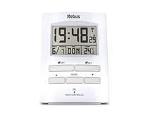 Mebus digitaler Funk-Wecker mit Temperaturanzeige, zwei Weckzeiten und Kalender, Funkuhr/Material: Kunststoff/Farbe: Weiß/Modell: 51501