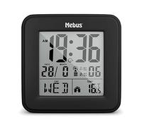 MEBUS digitaler Funk-Wecker mit Thermometer, Beleuchtung und Kalender, kompakt & stabil/Farbe: Schwarz/Modell: 25595