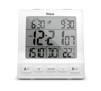 Mebus digitaler Funk-Wecker mit Thermometer, Datumsanzeige, zwei Weckzeiten, Weckwiederholung, automatische Einstellung Von Sommer- und Winterzeit, Funk-Uhr/Farbe: Weiß/Modell: 56813