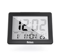 Mebus Digitalwecker mit großem Display und Temperaturanzeige, gut lesbar, Snooze, Beleuchtung per Knopfdruck/Klatschen/Schnipsen, Thermometer, Datum, Farbe: Schwarz, Modell: 25739