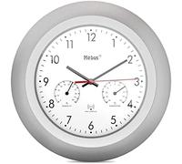 Mebus funk-wanduhr mit thermometer und hygrometer/silberner rahmen/wei