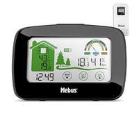 MEBUS funkgesteuerte Wetterstation mit Außensensor, Thermometer/Hygrometer (innen/außen), Wohlfühlindikator bewertet Raumklima, Min-/Max-Funktion, Displaybeleuchtung, Farbe: Schwarz, Modell: 40902